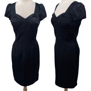 Vintage 90s Y2k Fredericks of Hollywood Satin Pencil Dress Sweetheart Neck Black
